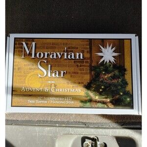 Moravian Star 12" Light LED Illuminate White Hanging Christmas Decor Tree Topper